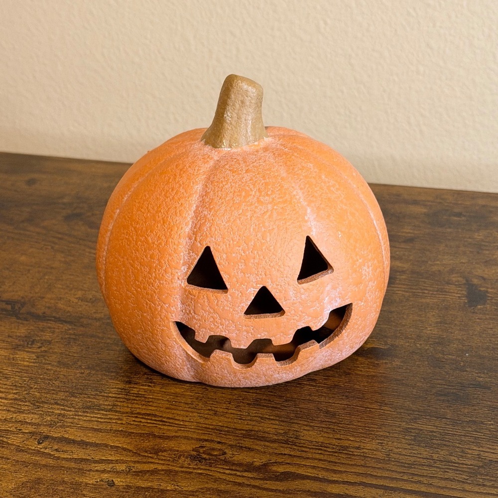 Ceramic Pumpkin Jack-O-Lantern Halloween Decor Orange - New